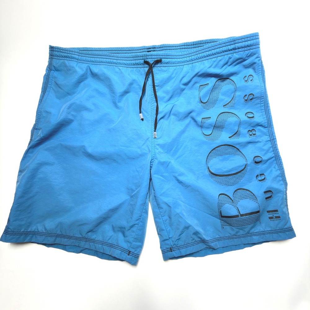 Hugo Boss Blue Logo Swim Trunks Men's XL Board Shorts Drawstring Mesh Lined